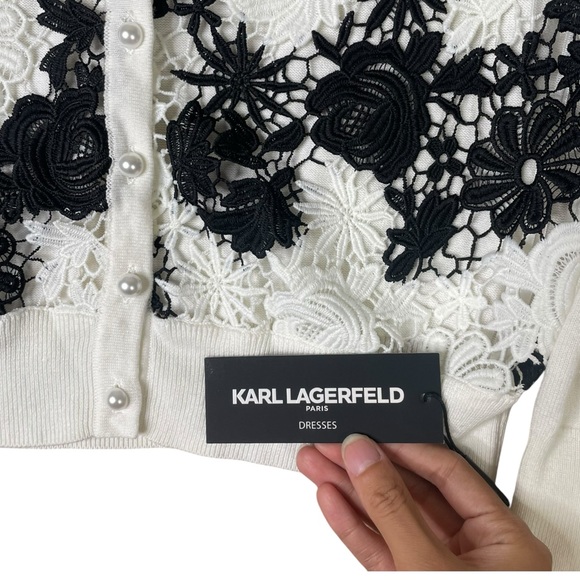 Karl Lagerfeld Paris Cardigan Sweater Women White Lace Floral embroidered S NWT - Picture 6 of 13
